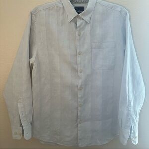 TOMMY BAHAMA Men's Linen Blend Stripe Long Sleeve Shirt Light Blue Size Large
